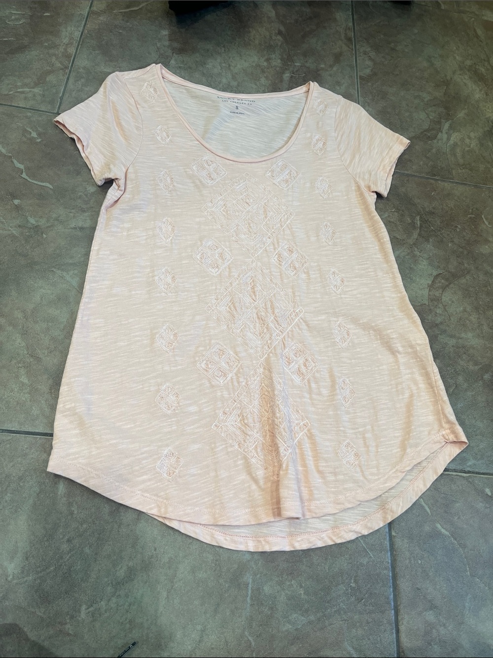 Lucky Brand Light Peach Embroidered Short Sleeve Tee